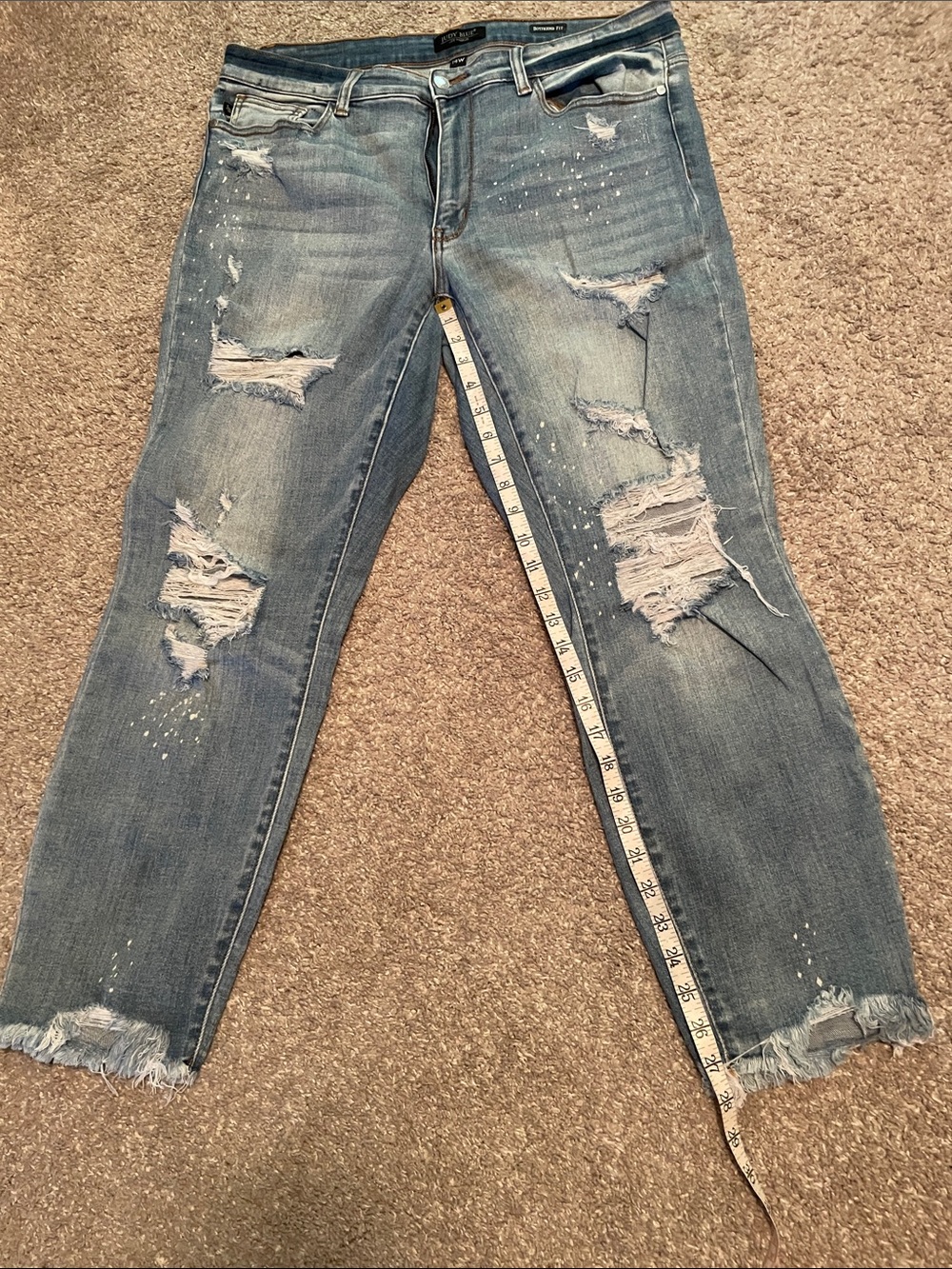 Judy Blue Light Blue Distressed Boyfriend Jeans, 14W - Picture 4 of 7